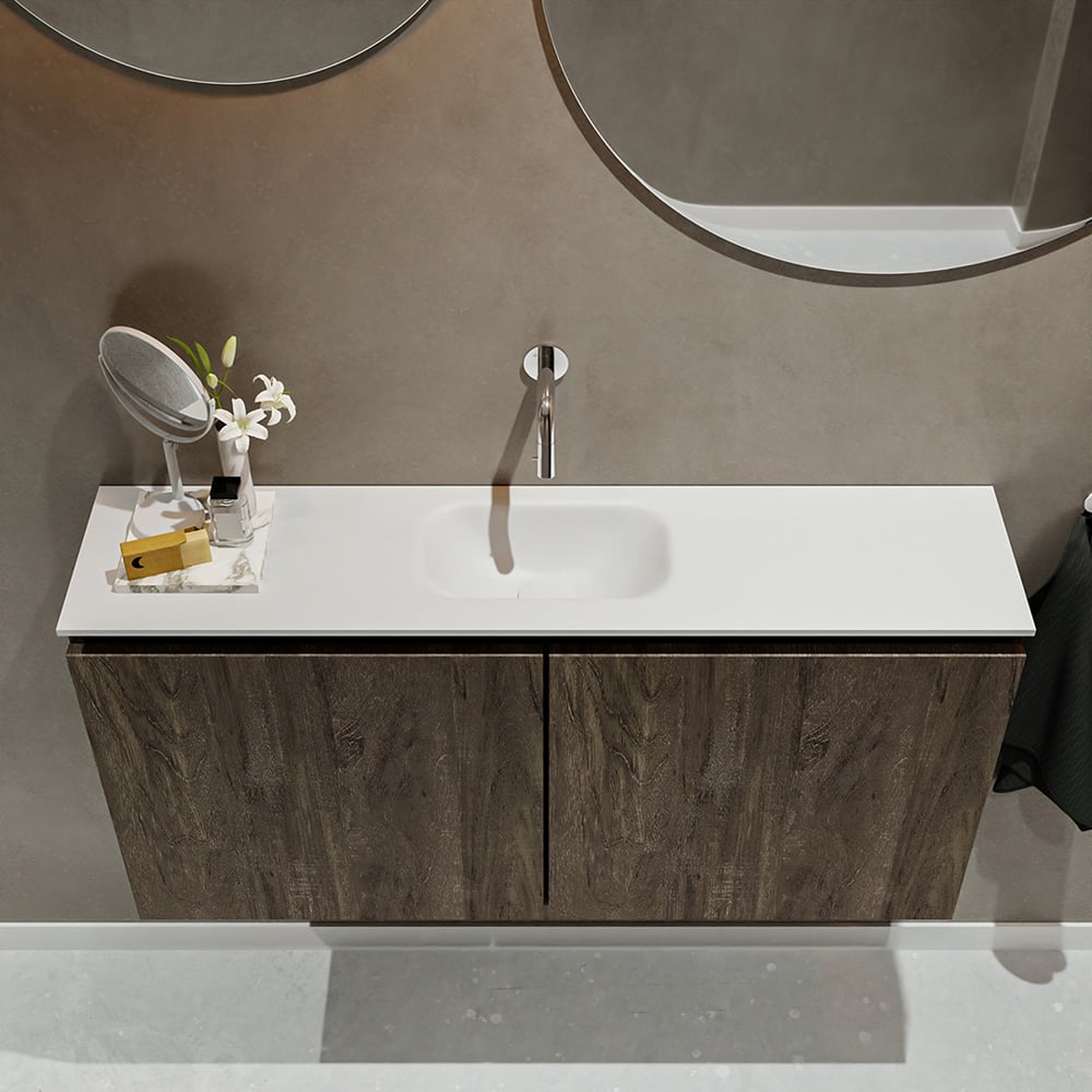 Mondiaz Ture 100cm toiletmeubel dark brown met wastafel talc midden geen kraangat