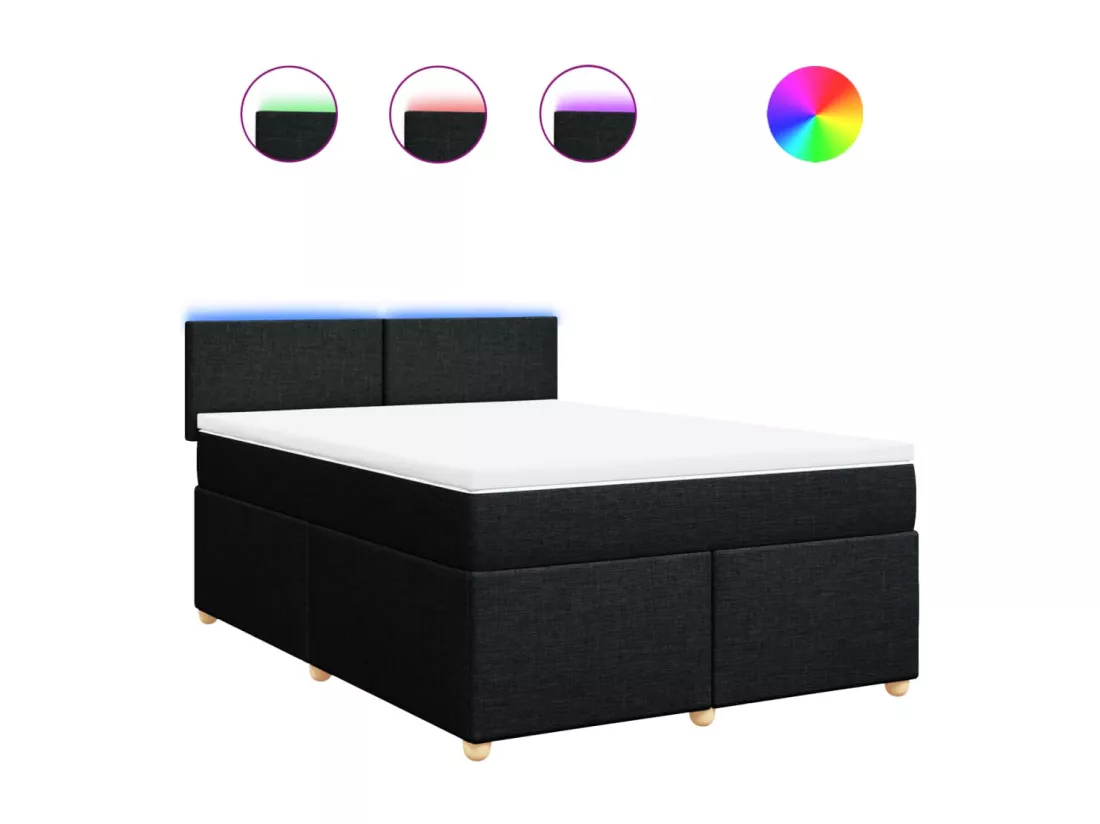 Sommier à lattes de lit avec matelas Noir 140x190 cm Tissu