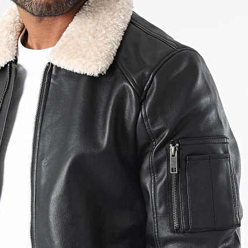 Veste Bomber Col Mouton Noir