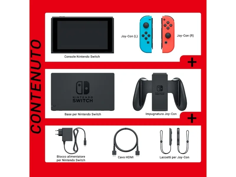 Nintendo | Switch V2 - Spilkonsol - Full HD - 32GB - sort | Inkl. 2 x Joy-Con (Neonrød/Neonblå)