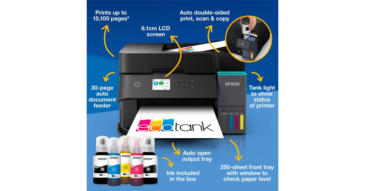 EpsonEcoTank ET-3950 all-in-one inkjetprinter  (Zwart, Scannen, Kopiëren, wifi, inclusief tot 3 jaar inkt)