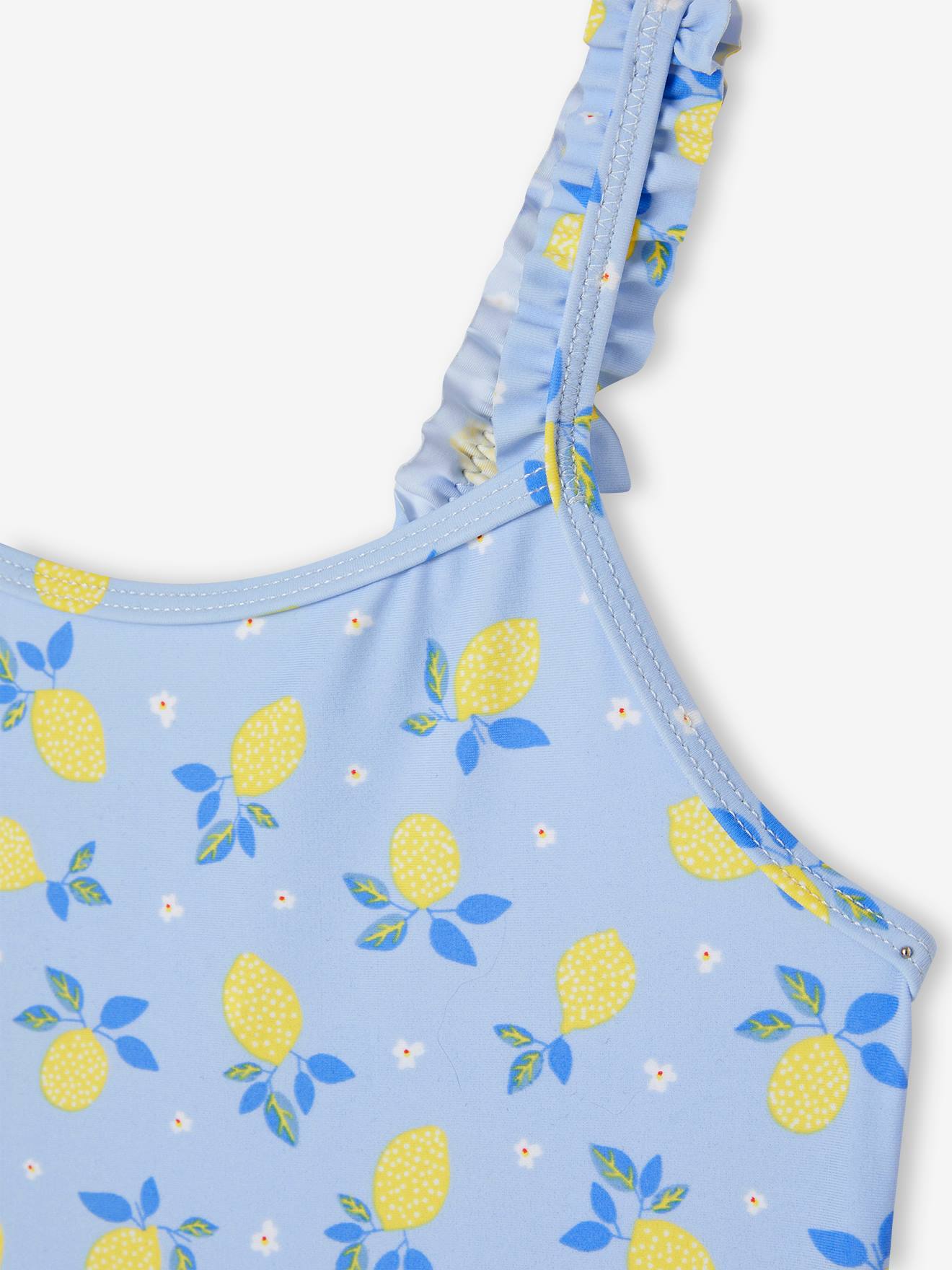 Maiô azul claro com estampa de limões para meninas