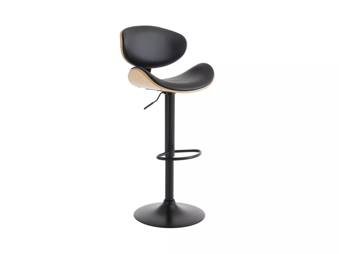 Lot de 2 tabourets de bar en simili, placage chêne et métal - Hauteur réglable - Naturel clair et Noir - MONTENEGRO