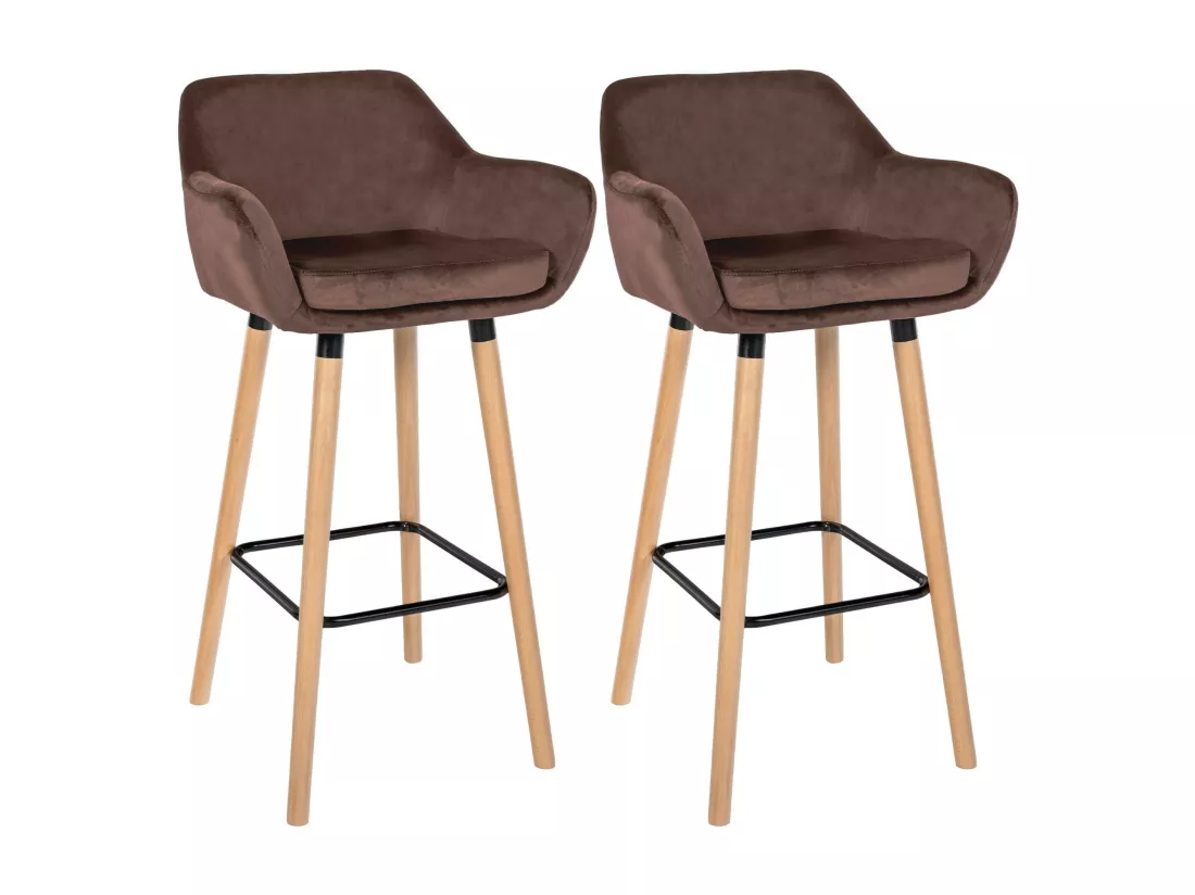 Lot de 2 Tabouret de bar - Velours - Café - Grant