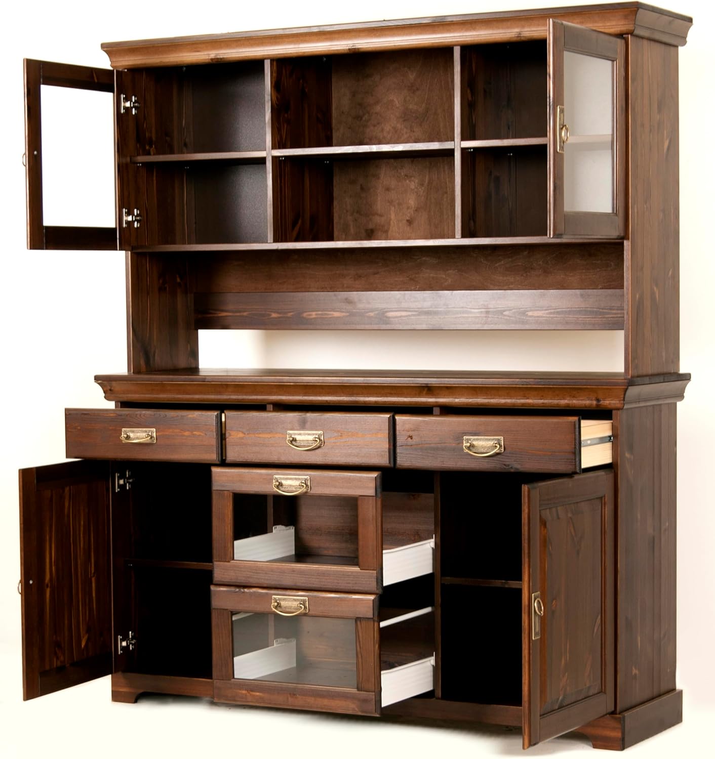 clever-moebel Buffet, Sideboard, Kommode aus Kiefernholz, Küchen-Schrank, Anrichte (Dunkelbraun)