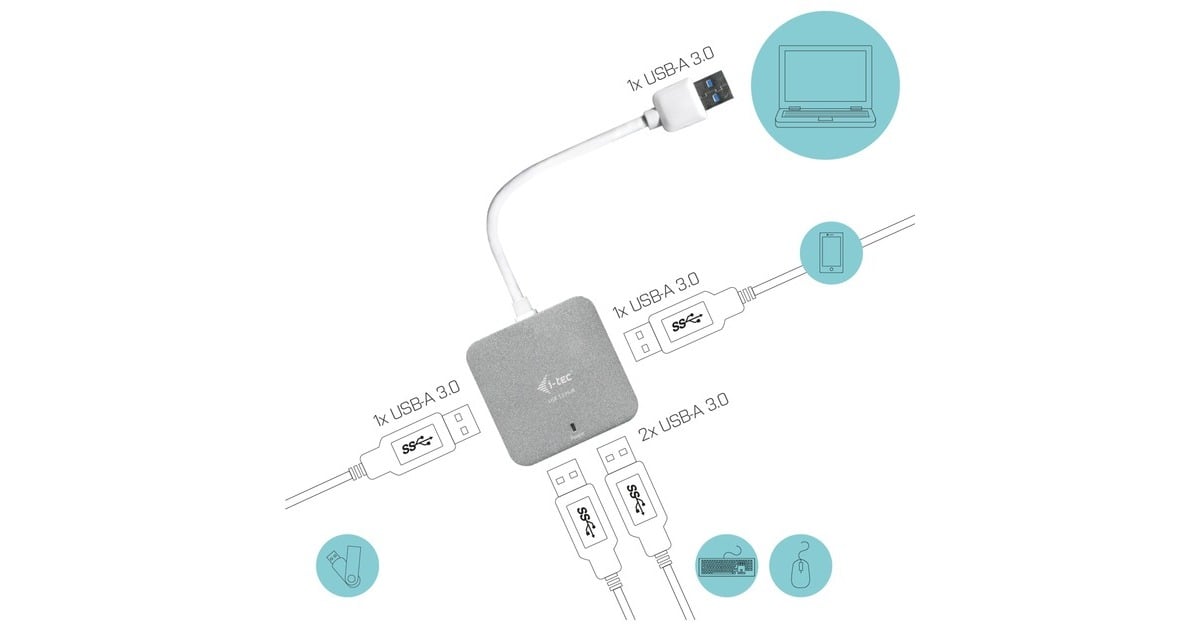 i-tecUSB 3.0 Metal Passive HUB 4 Port usb-hub  (Zilver)