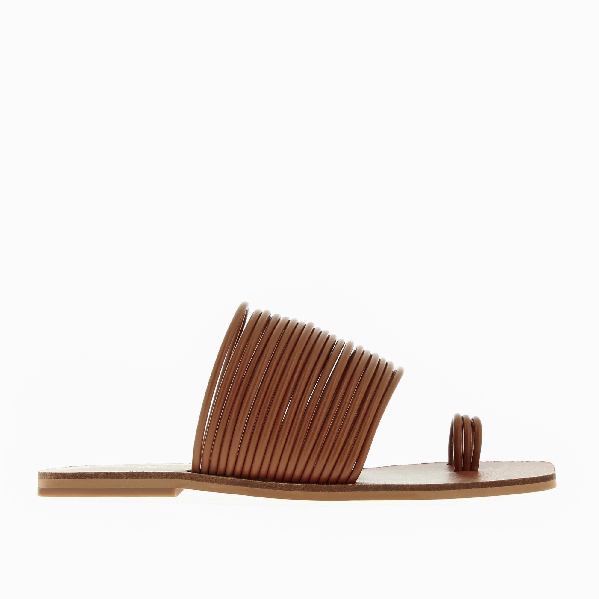 Sandales plates-Mules Thea camel à multiples brides et passe-pouce