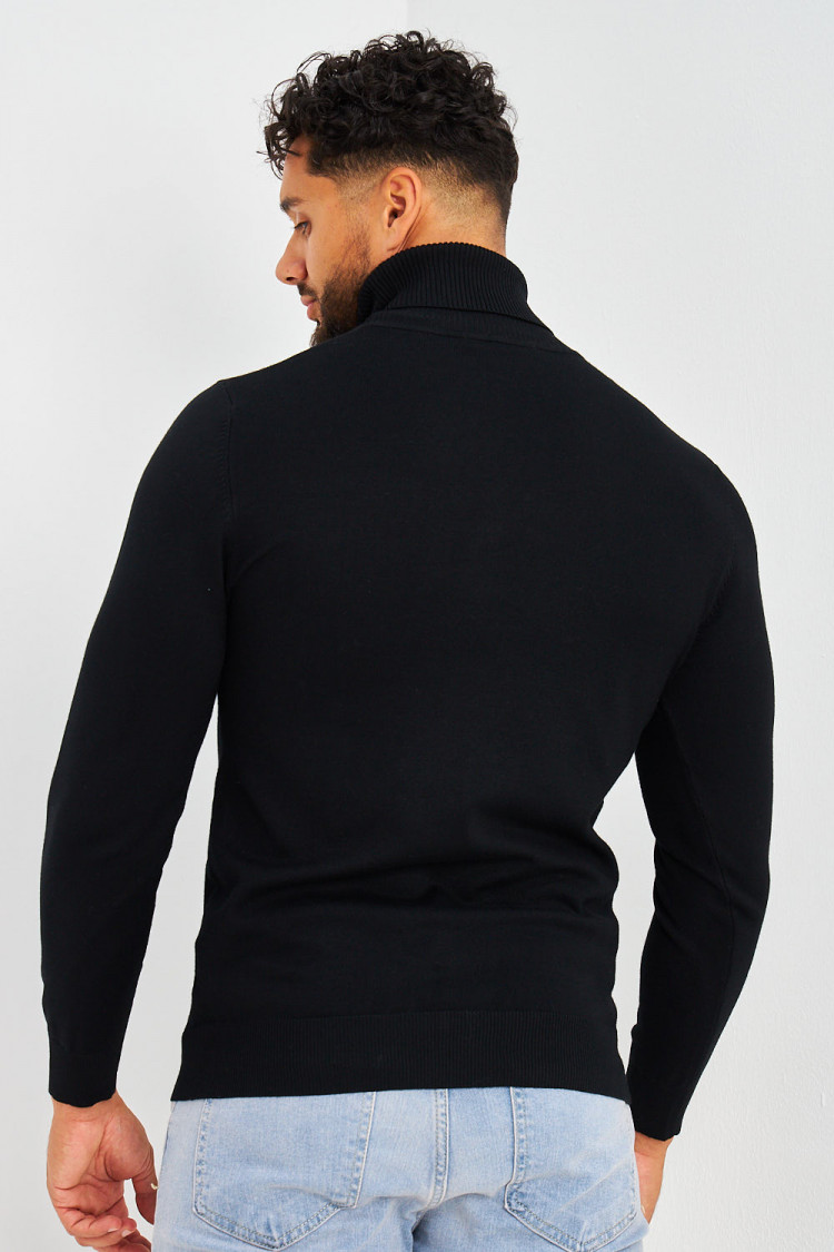Pull col roulé noir uni
