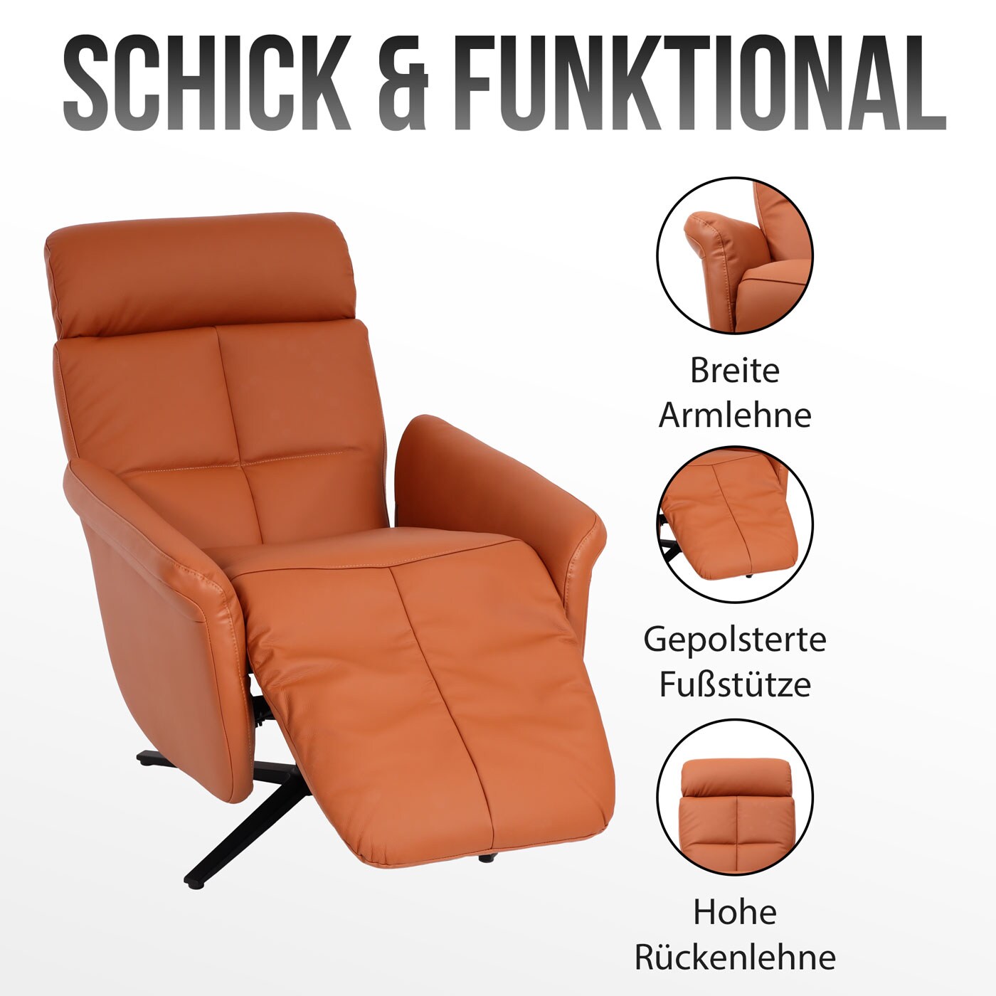 Relaxsessel MCW-L10, Design Fernsehsessel TV-Sessel Liegesessel, Liegefunktion drehbar, Voll-Leder ~ creme-weiß