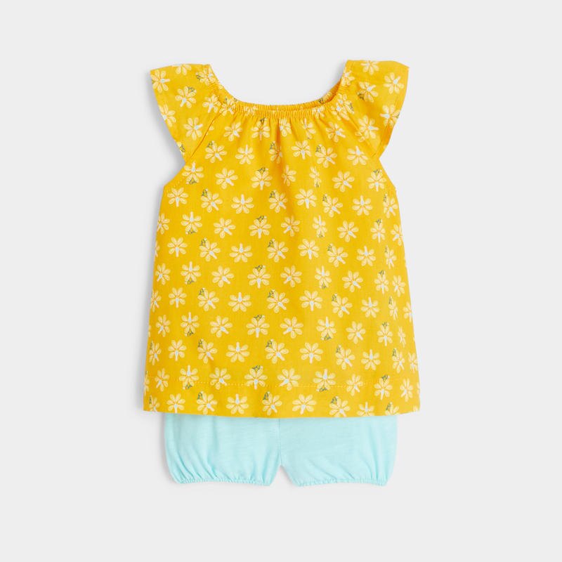 Blouse imprimée et short jaune bébé fille Jaune