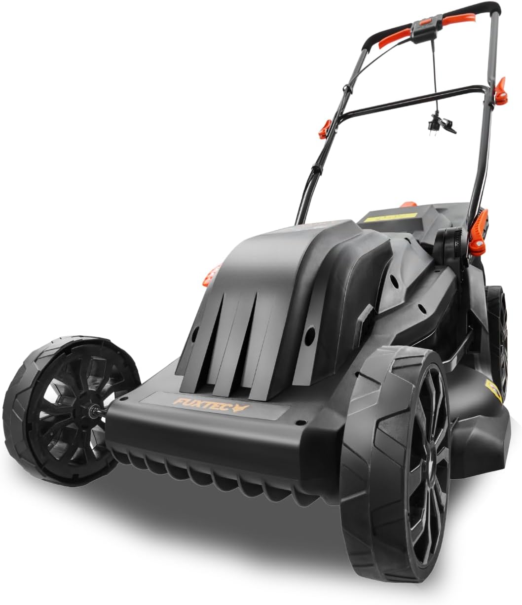 FUXTEC Elektro Rasenmäher FX-RME43, Elektromäher mit 43 cm Schnittbreite, 45 L Grasfangkorb, Variable Schnitthöhe 25-75mm, geräuscharm