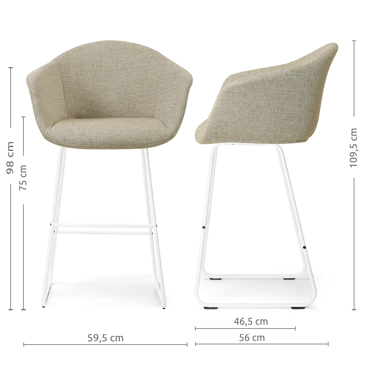 Barkruk Nino-Otis H75 cm wit onderstel taupe melange