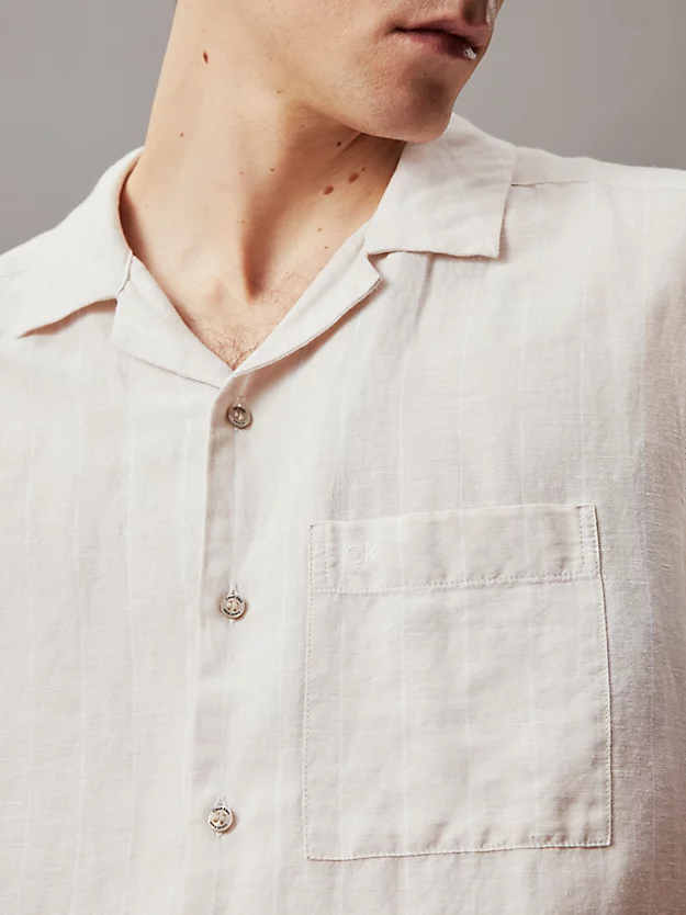 Camisa listrada de algodão e linho