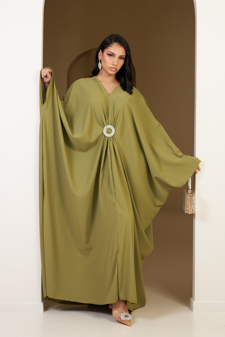 Abaya fluide verte à broche sur le milieu