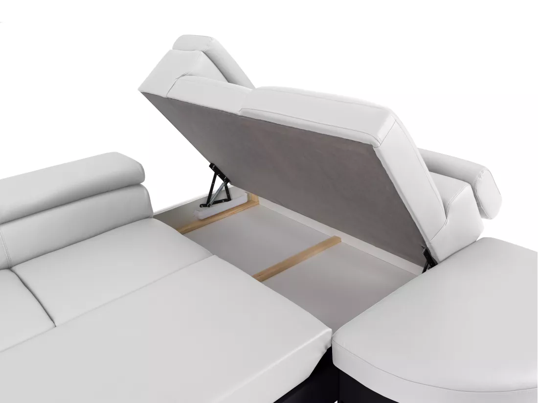 Canapé d'angle droit convertible en simili blanc et noir MYSEN II