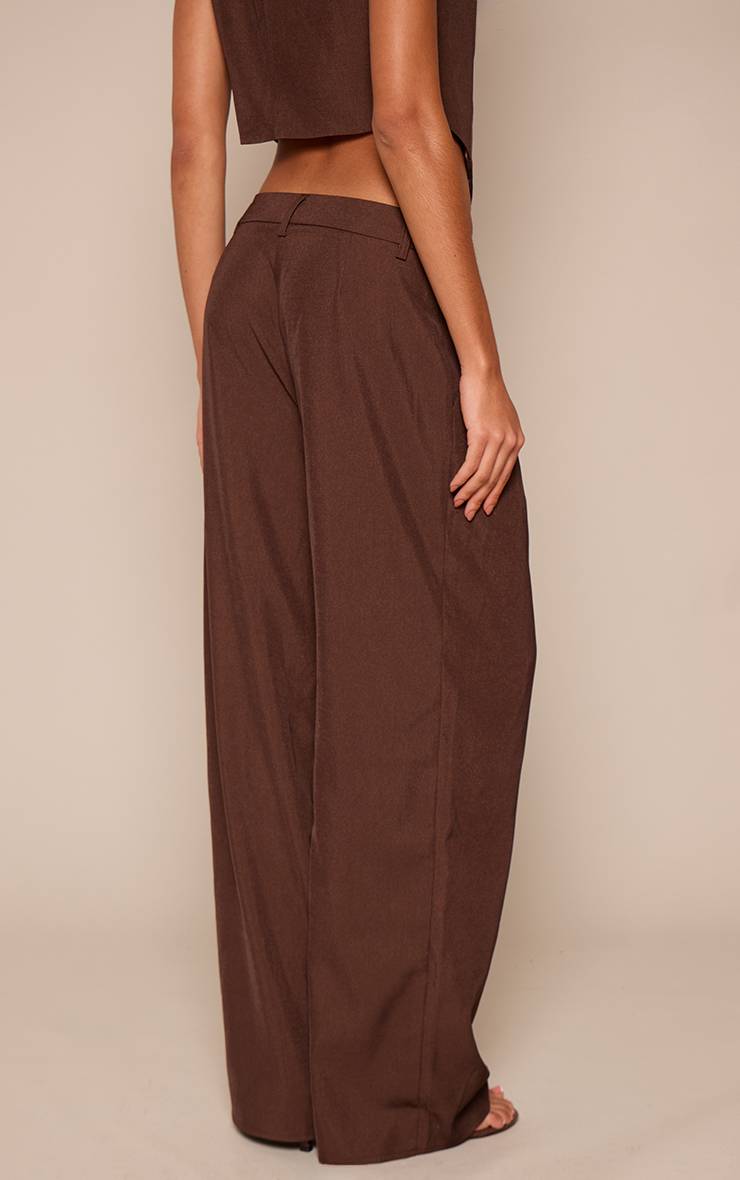 Dark Chocolate Pantalon Large Taille Mi-haute En Tissu Structuré Ensemble Coordonné