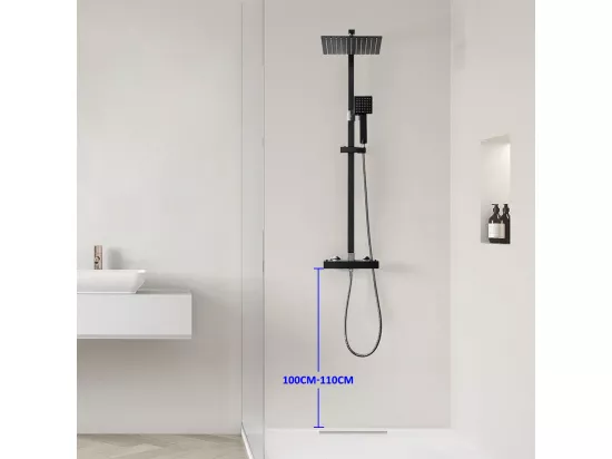 Colonne Douche avec Mitigeur Thermostatique 2 Fonctions Ensemble de Douche avec Douchette de tête 9 pouces,Haute Réglable,Salle Bain,Noir,EU Modèle