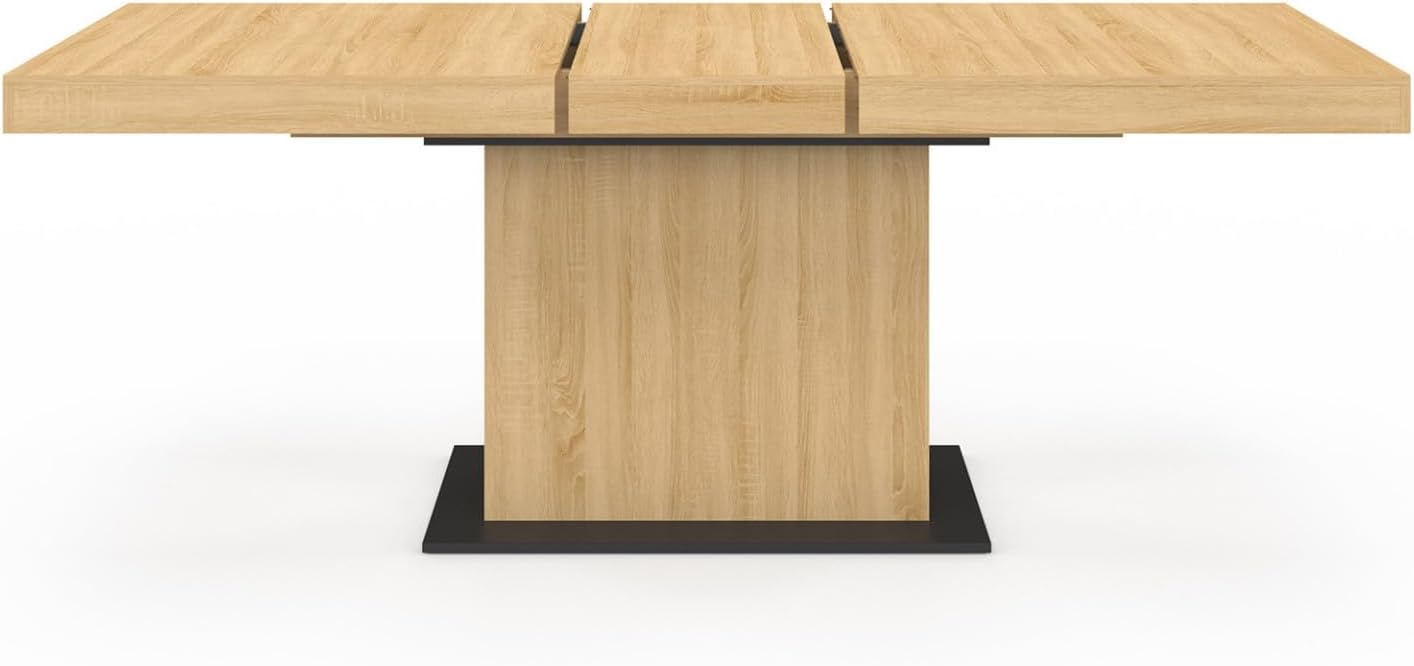 IDMarket - Ausziehbarer Esstisch Rechteck Eden 6-10 Personen Holz und schwarzer Sockel 160-200 cm