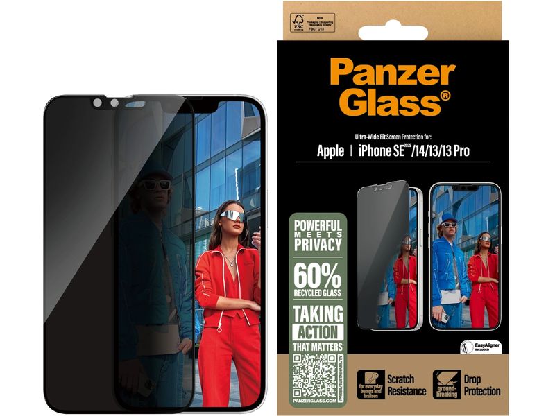 Panzerglass Displayschutz Ultra Wide Fit Privacy iPhone 16e Privacy-Display-Schutzfolie für das Apple iPhone 16e/13/13Pro/14