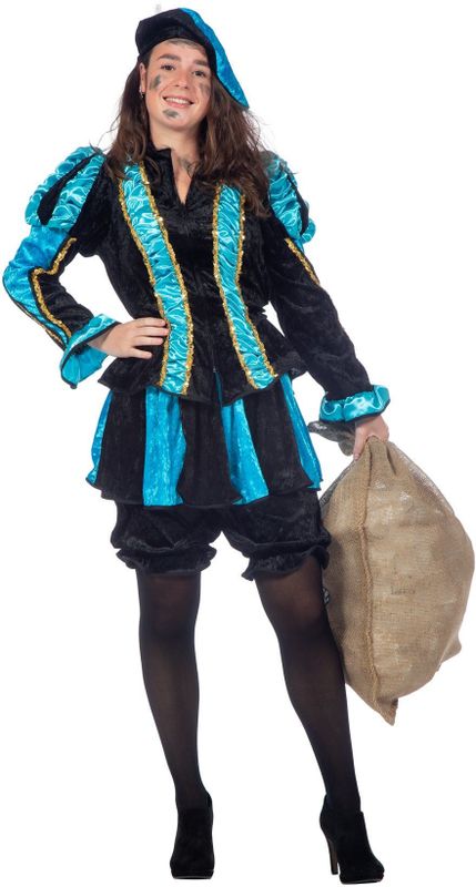 Piet - Dames Pietenpak - Turquoise/Zwart - Met Rokje
