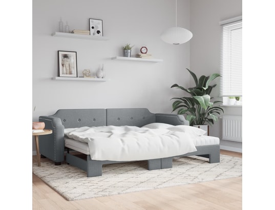 VIDAXL - Lit de jour avec gigogne et matelas gris clair 90x200 cm tis...
