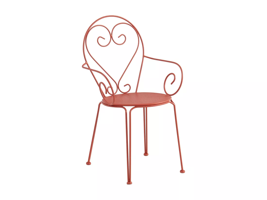 Salle à manger de jardin en métal façon fer forgé: une table et 4 fauteuils empilables - Terracotta - GUERMANTES de MYLIA