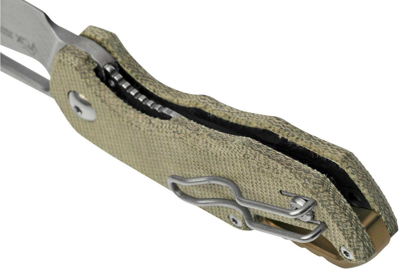 MKM Isonzo FX03M-3GC Clippoint M390, Green Canvas Micarta zakmes, Jesper Voxnaes design