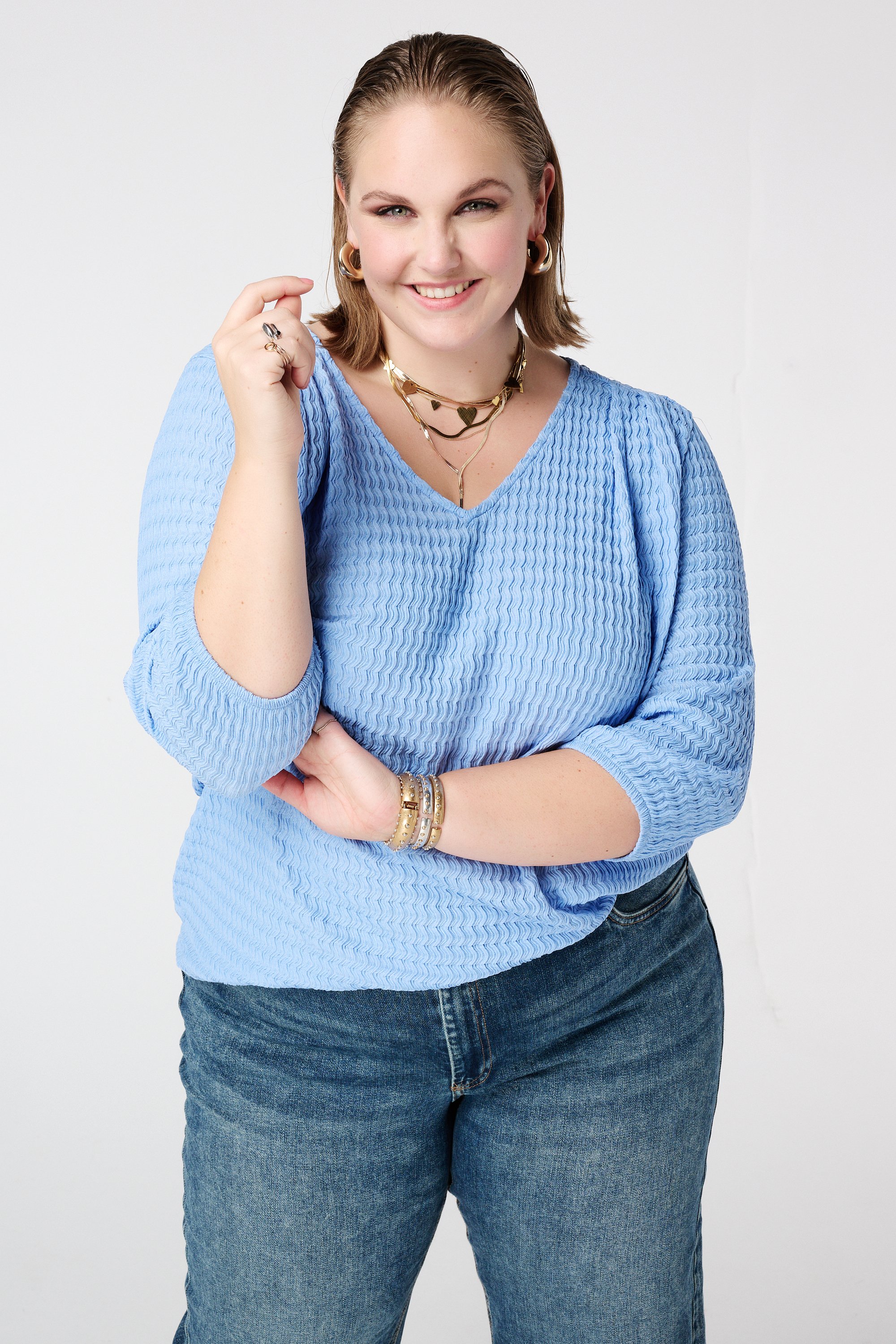 Top met structuur stof blauw