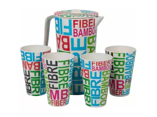 Ensemble carafe et 4 verres en bambou