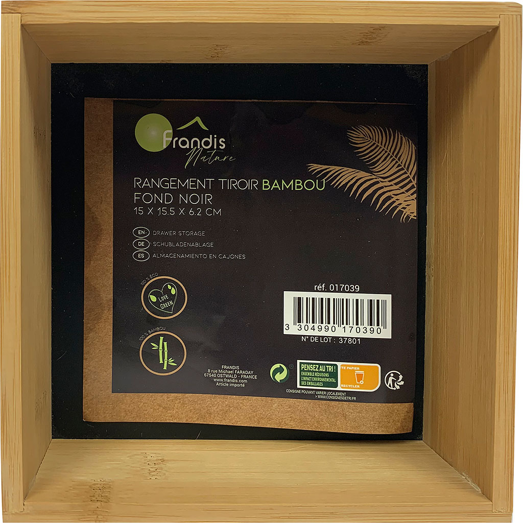 Rangement tiroir bambou 15x15cm