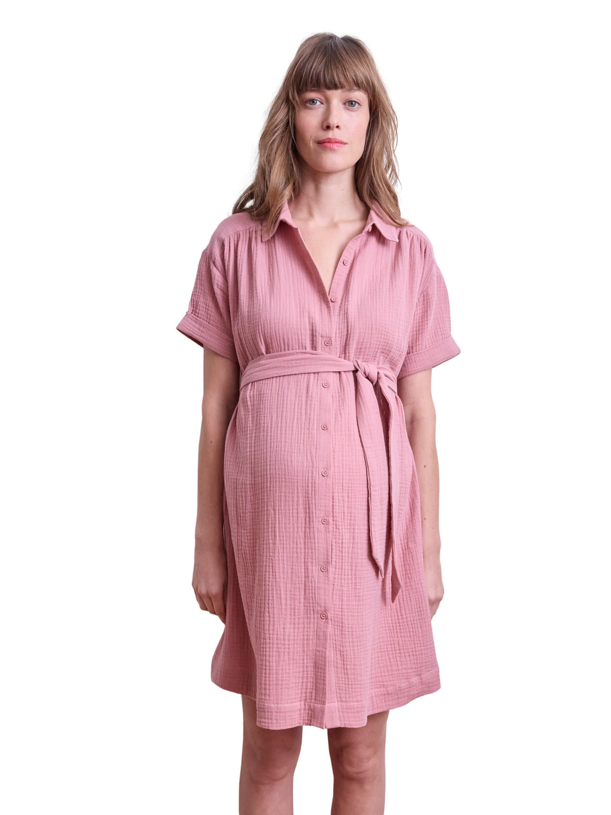Vertbaudet Kurzes Blusenkleid aus Musselin für Schwangerschaft & Stillzeit altrosa