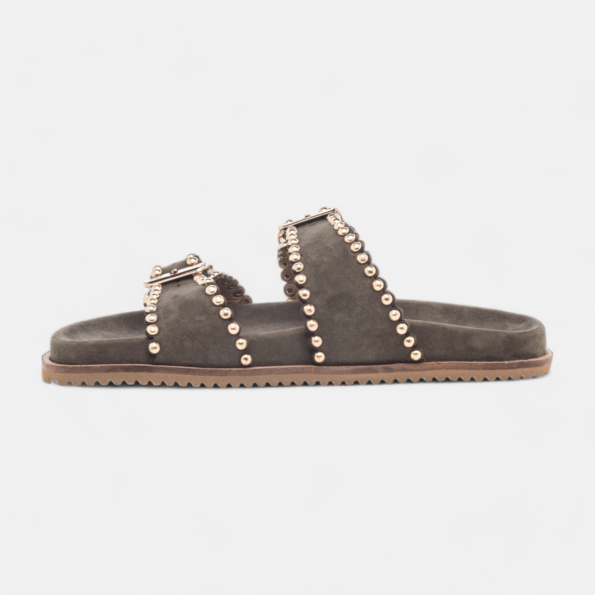 Mules Femme en cuir kaki