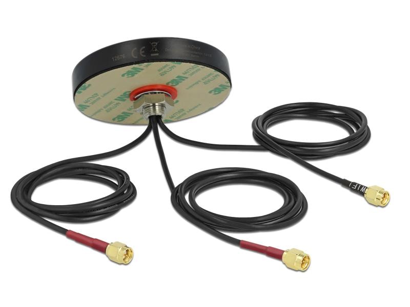Delock LTE/WLAN/GPS-Antenne LTE MIMO Dualband SMA 2 dBi Run Delock LTE MIMO Dualband WLAN 802.11 ac/ax/a/h/b/g/n Antenne 3 x SMA Stecker RG-174 1 m Schraubmontage outdoor schwarz