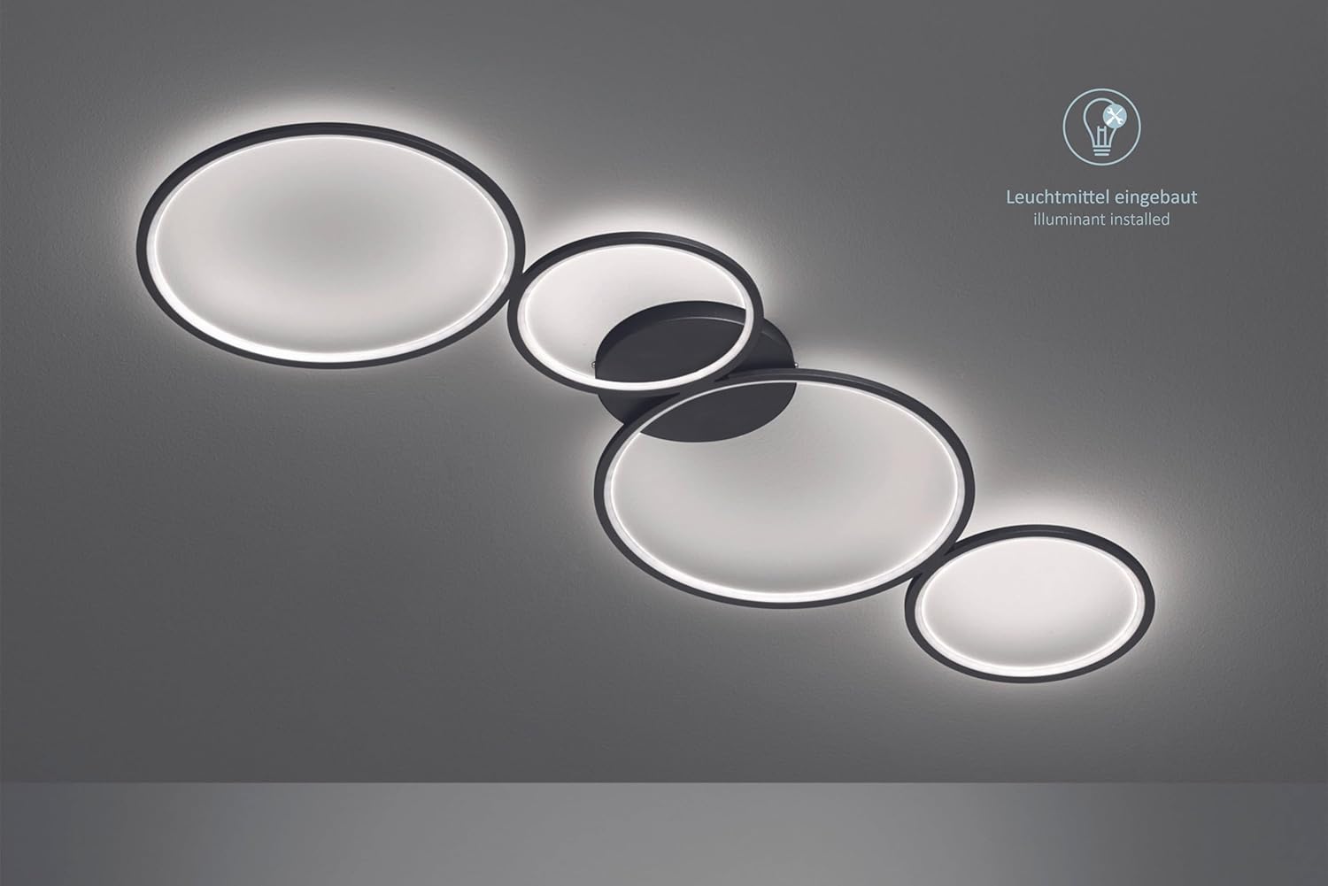 LED Deckenleuchte Sina schwarz matt Metall, dimmbar mit Lichtsteuerung über integrierten Switch Dimmer, 37W, Höhe 5.5 cm, Breite: 97 cm, Tiefe: 34.3 cm