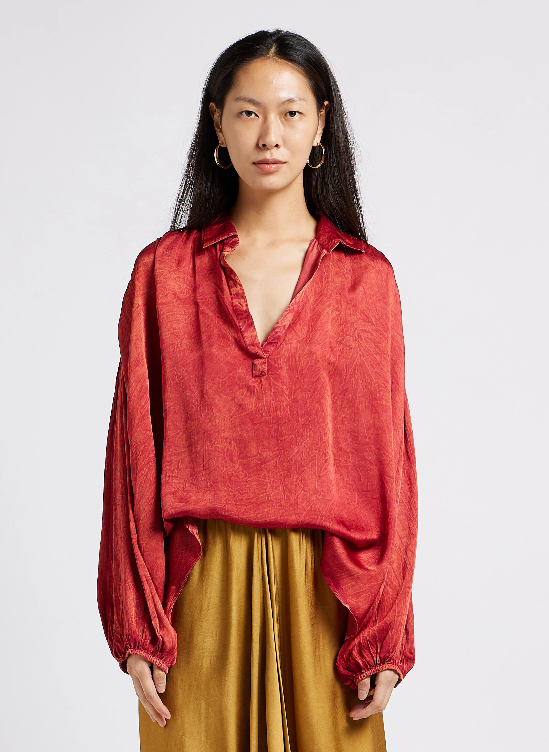 VIANEY - Top col V satiné | Rose