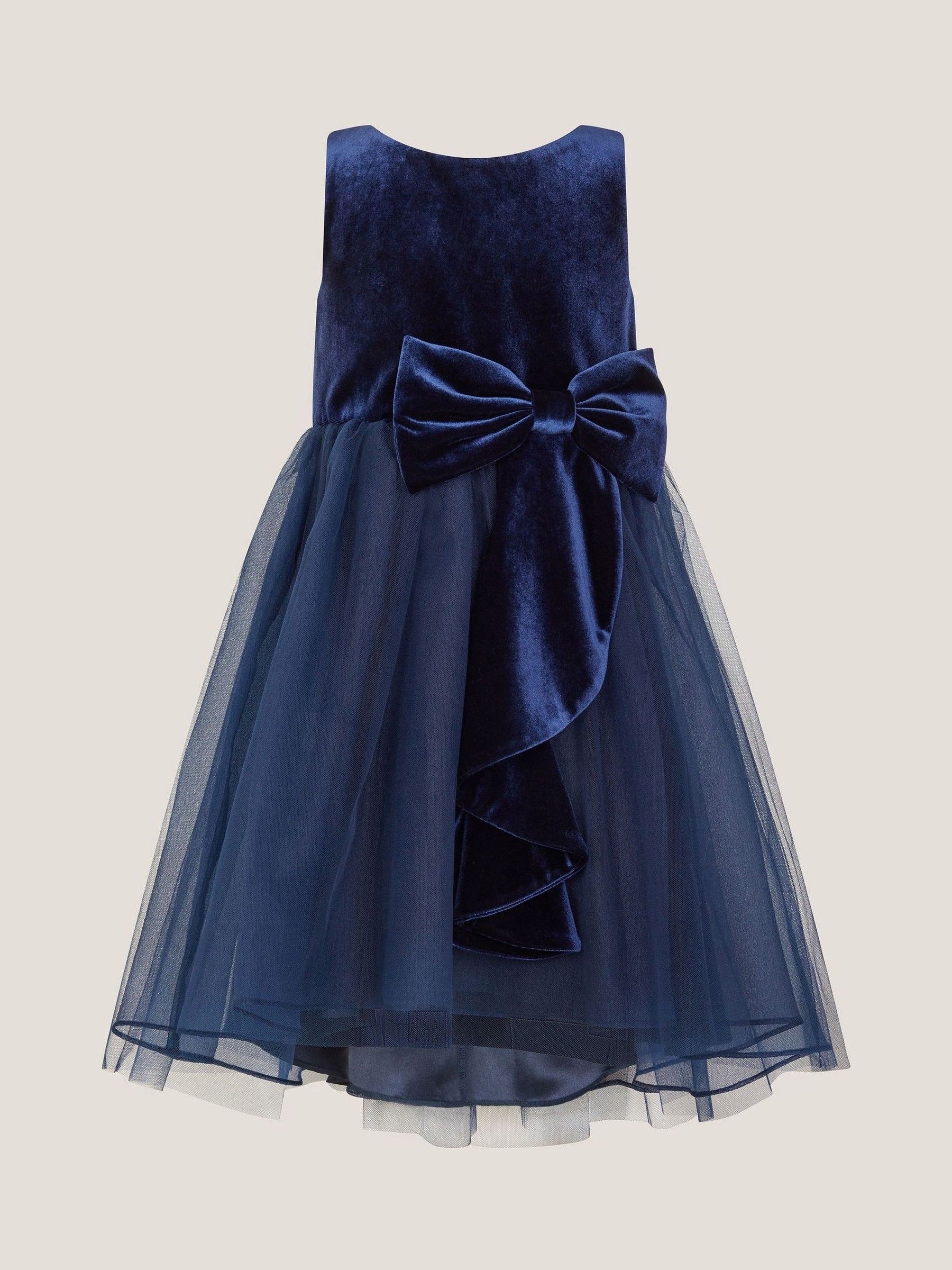 Denimblauw - Monsoon Velvet Bow Party Dress