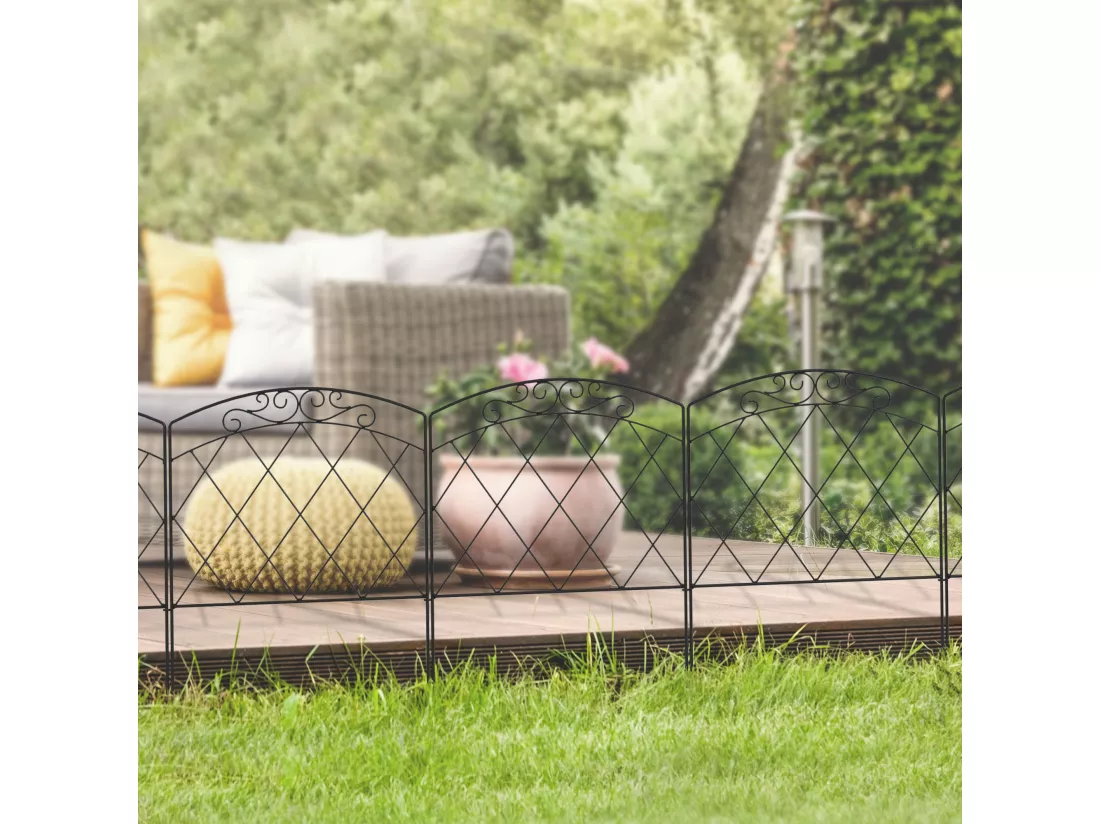 Lot de 5 clôtures de jardin décoratives avec ornements métal noir