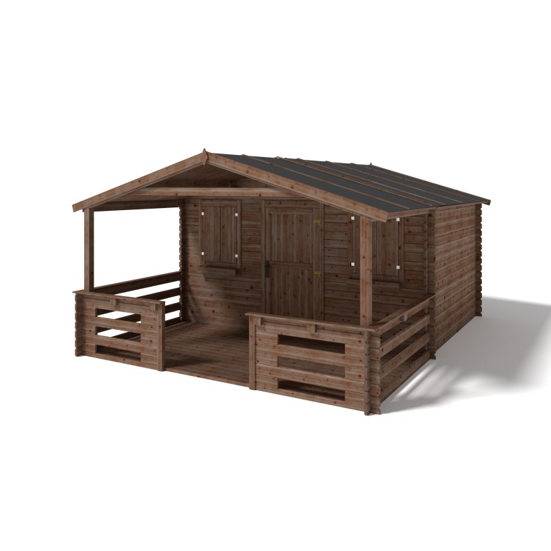 Abri de jardin en bois - 28m2 - 4x4m - traité - ep. 28mm - couleur: marron