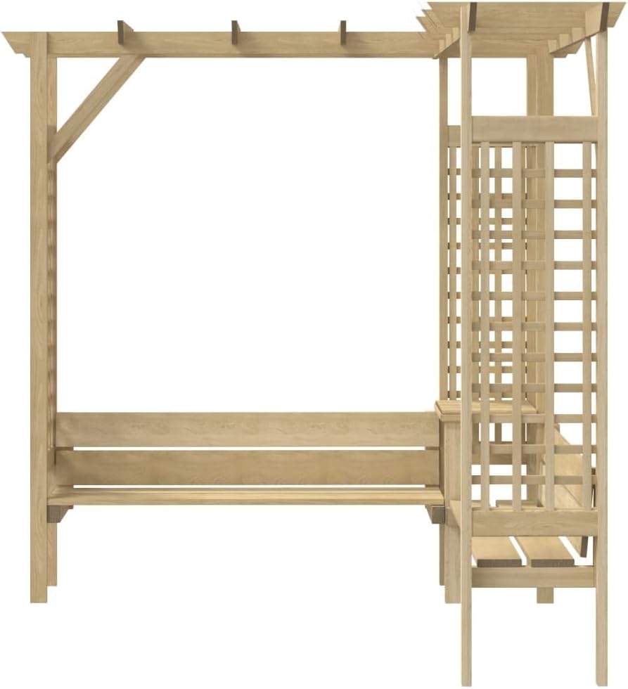 vidaXL Kiefernholz Imprägniert Eckpergola mit Bank Holz Gartenbank Holzpergola