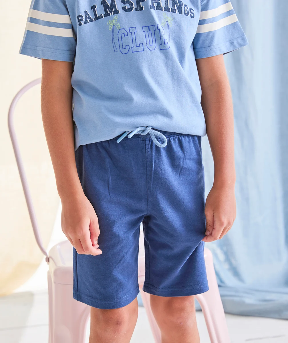 pyjama t-shirt manches courtes garçon en coton bio bleu