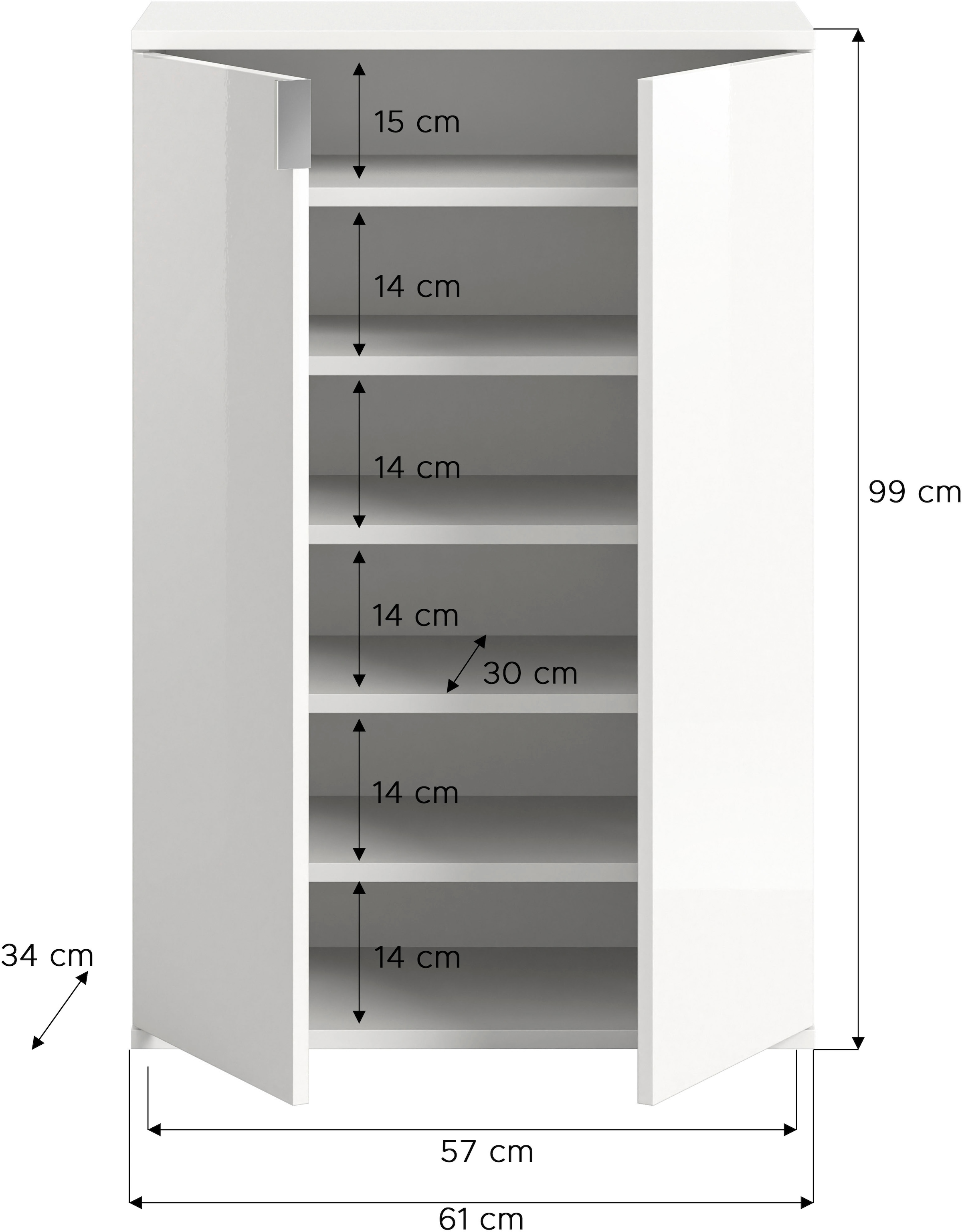 INOSIGN Schuhkommode »Trondheim, Breite 61 cm, 2 Türen, 5 Einlegeböden, 6 Fächer« Garderobenkommode, Schuhschrank, Schuhkommode, Anrichte, Flurschrank