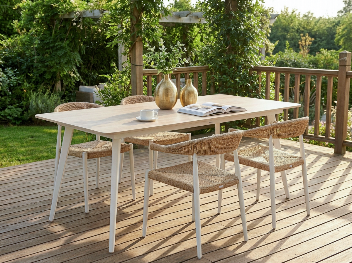 Tuin eettafel RODALLO 160 cm 90 cm Steen Travertijn-effect