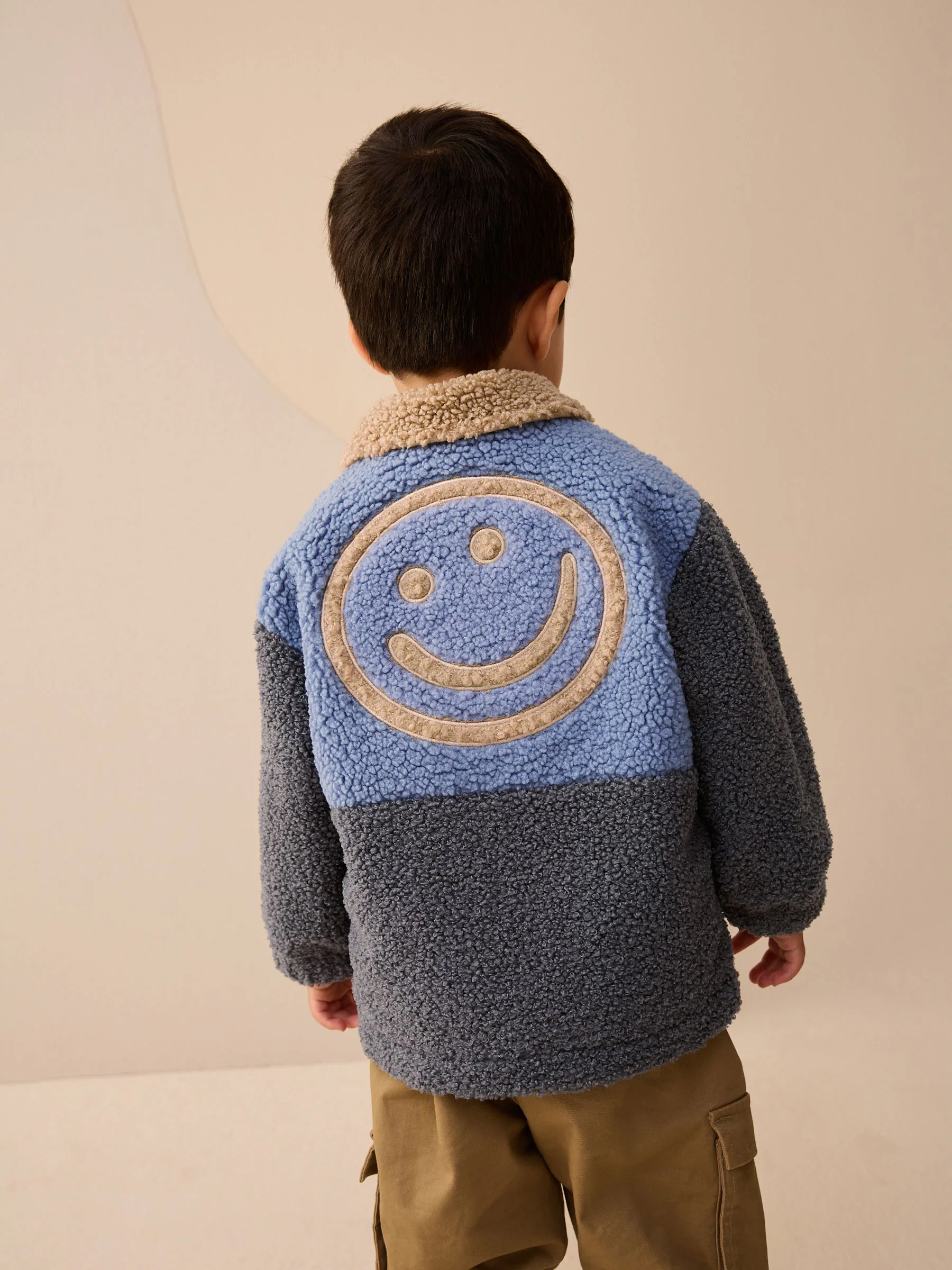 Antraciet/Blauw/Lichtbruin Colorblock - Fleece shacket van borg (3 mnd - 7 jr)