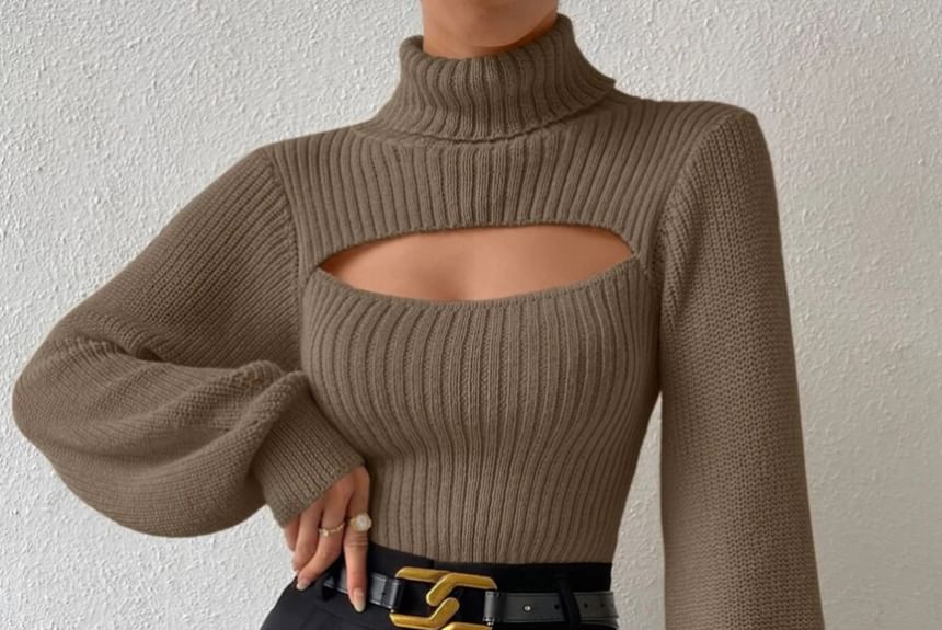 Bolgivy - Turtleneck trui met effen uitsnijding