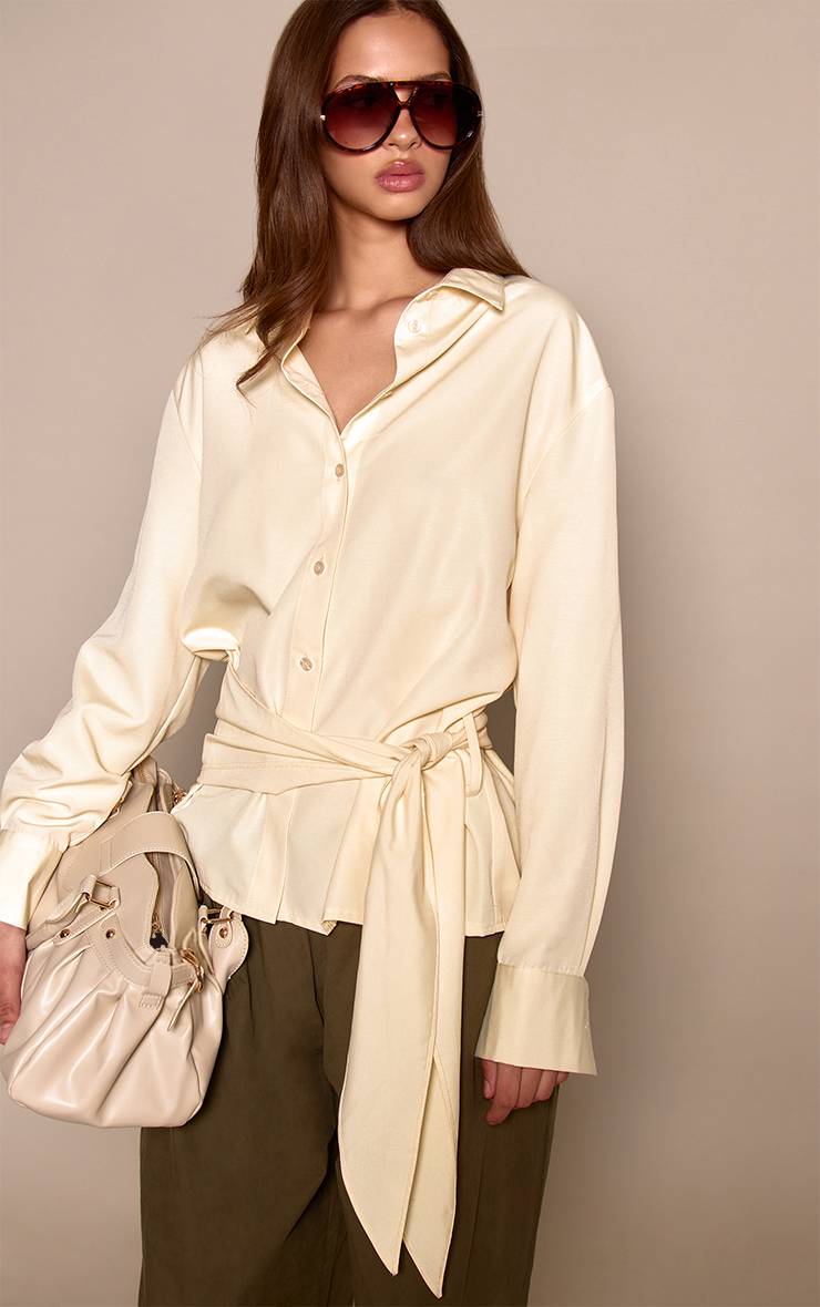 Butter Yellow Chemise Oversize À Rayures Avec Taille Nouée