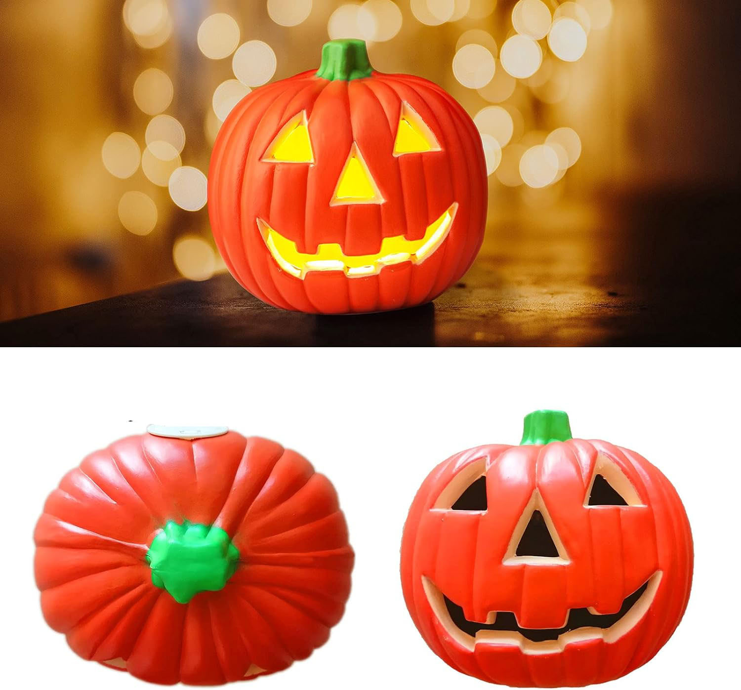 (19x20cm) 4 LED's Halloween Party Deko Licht Kürbis Herbst Beleuchtung zum Aufstellen (Batteriebetrieben) - Warmweiss