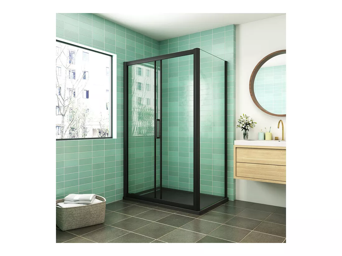 Cabine de douche coulissante 120x80x195cm porte de douche avec l'amortisseur 120cm cabine de douche Noire en 8mm verre anticalcaire