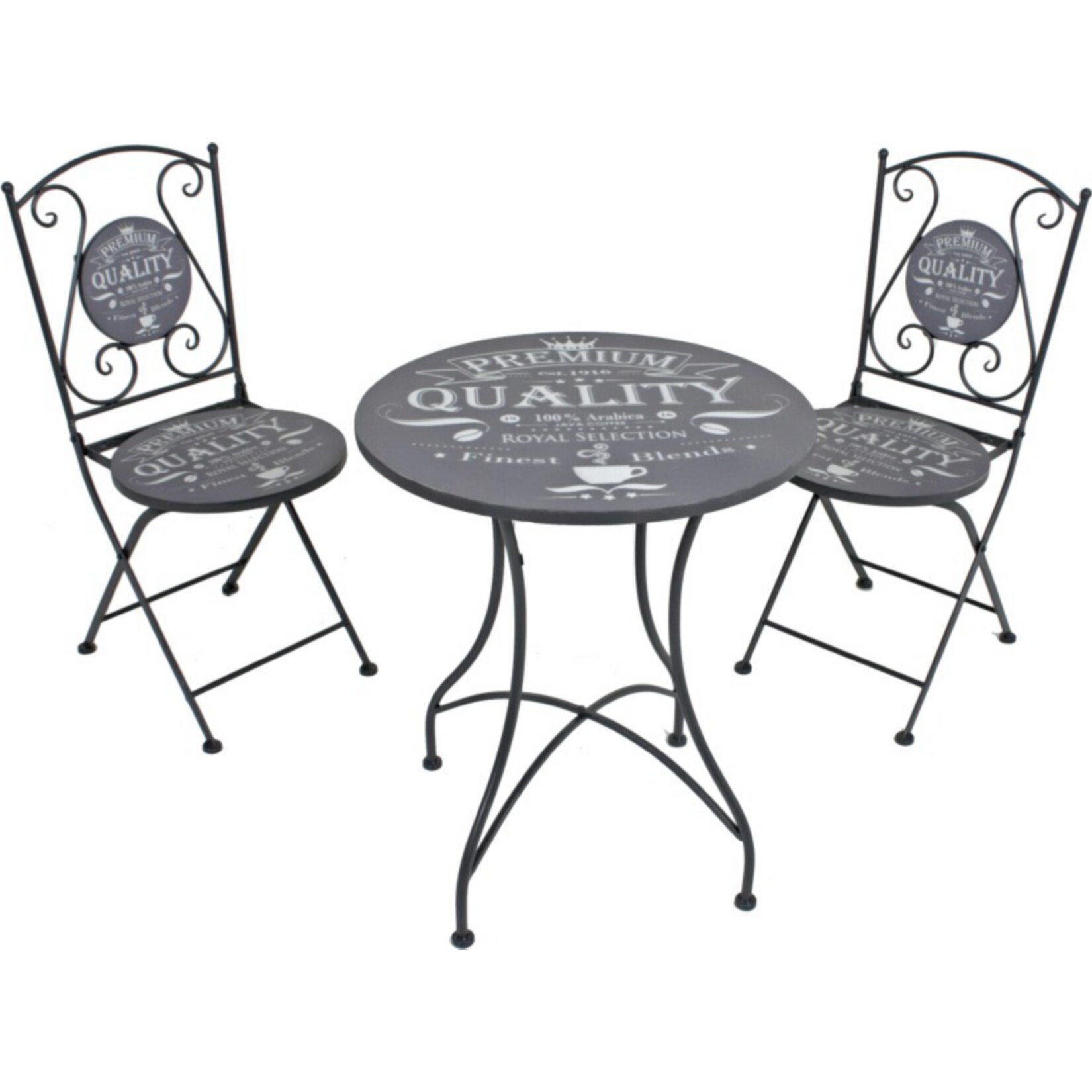 3tlg. Landhaus Bistro Set Balkon Terrasse Metall antik Shabby grau Sitzgruppe