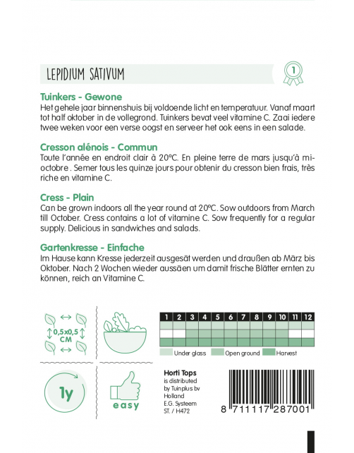 Hortitops Tuinkers Gewone - Kruidenzaden - 15 g