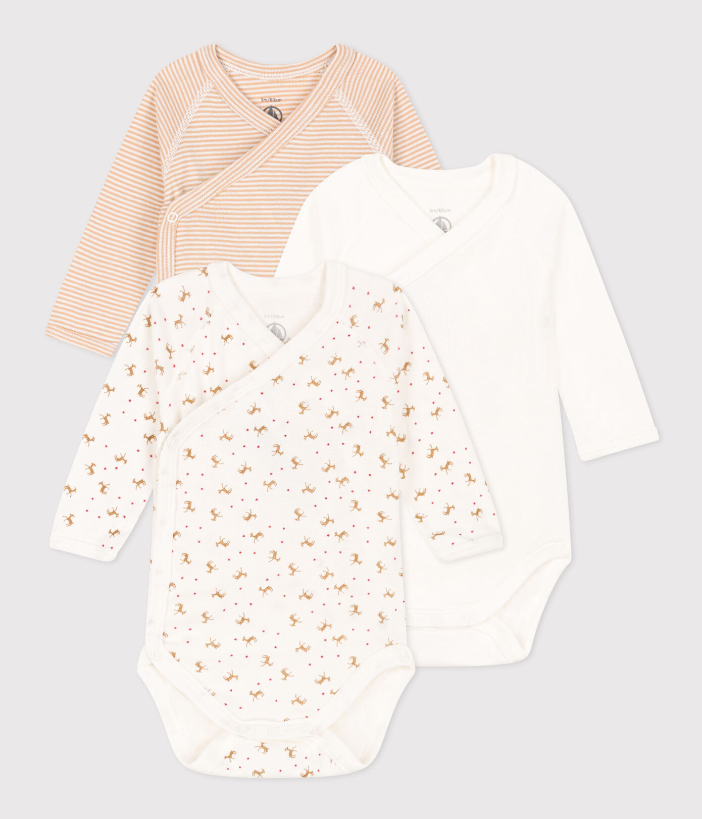 LOT DE 3 BODIES MANCHES LONGUES BÉBÉ EN COTON